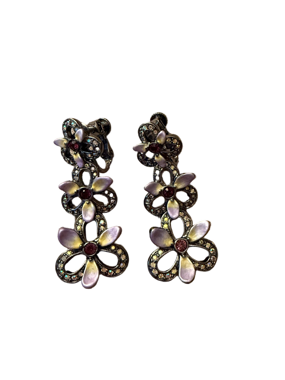 Joan Rivers Victorian style Pansy Drop Earrings clip on